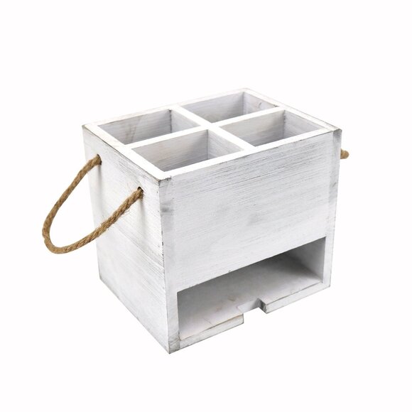 Silverware Caddy With Handle, Wooden Utensil Napkin Holder Utensil Organizer - Picture 5 of 6